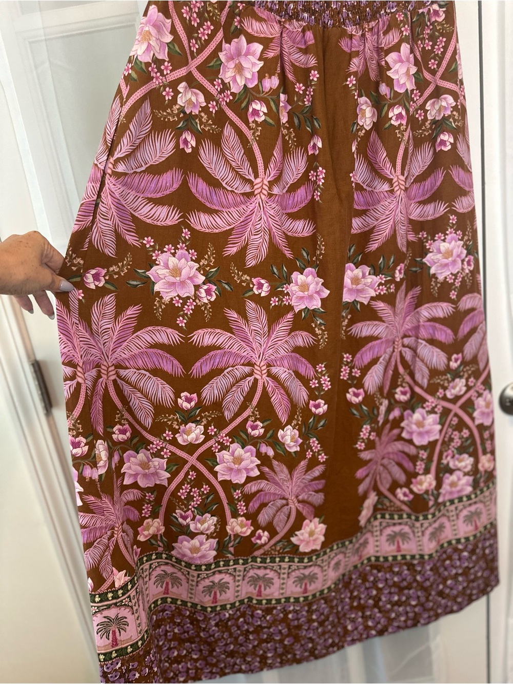 Farm Rio Pink Brown Tropical Floral Palm Print Maxi Dress - L - Picture 10 of 14